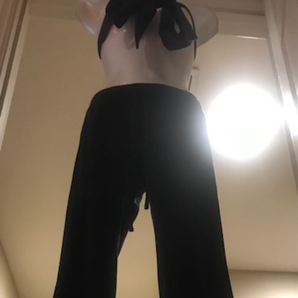 GORGEOUS ONYX-BLACK VELVET VELOUR EXPRESS SPORT PANTS W/ SPORTY SATIN STRIPING! - Picture 7 of 8